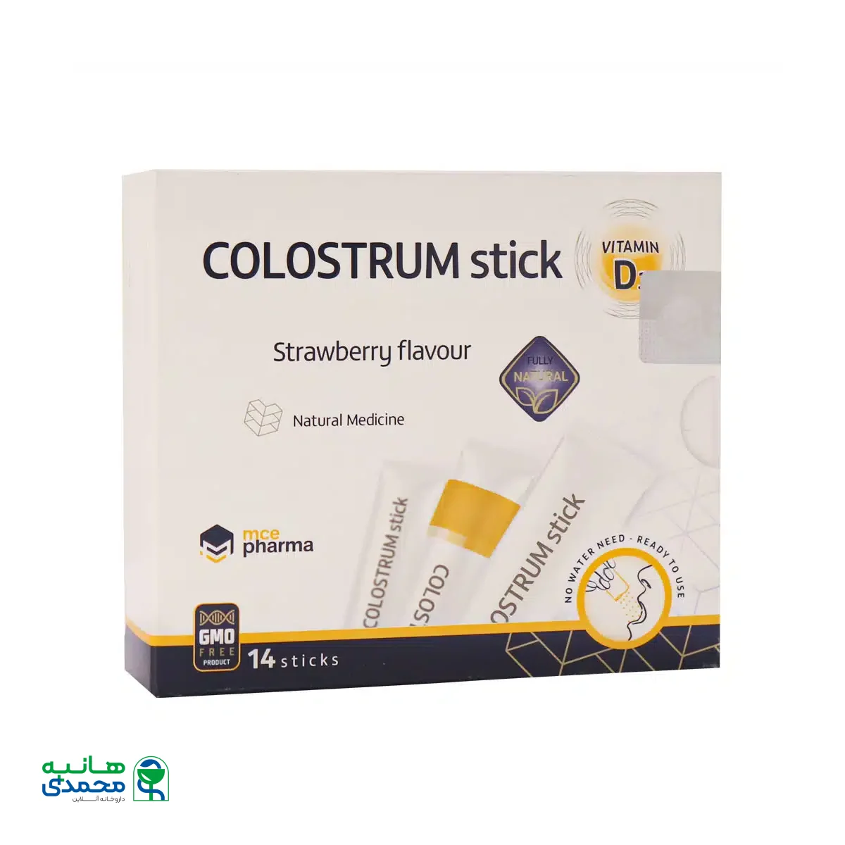 ساشه کلستروم استیک و ویتامین D3 ام سی ای فارما 14 عدد