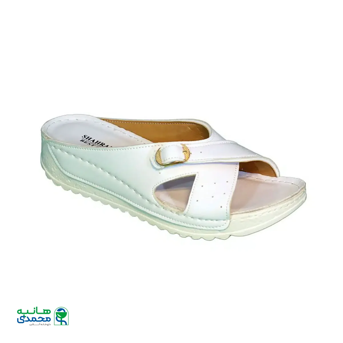 صندل طبی سگک دار سفید زنانه شهرام طب مدل 1024