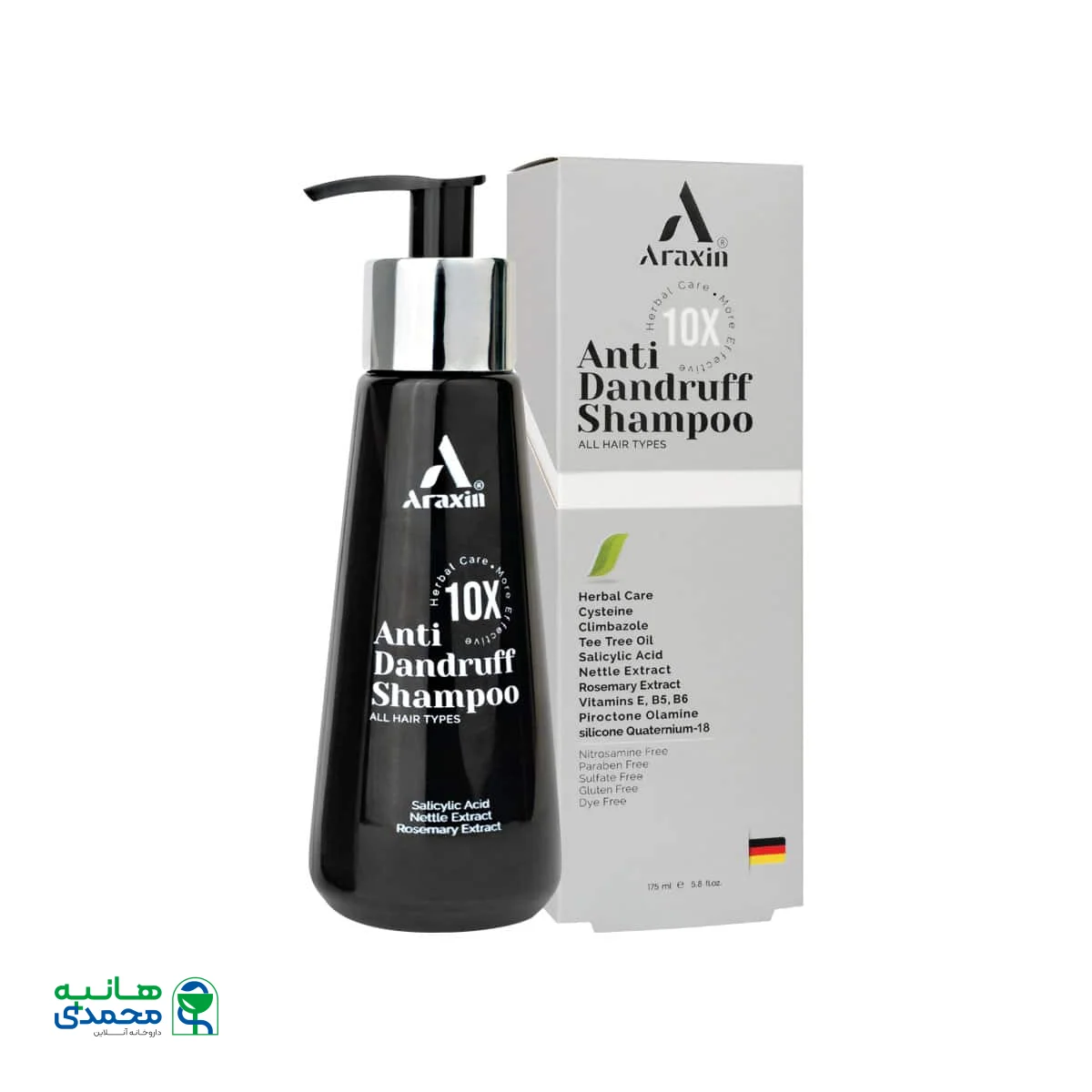 شامپو گیاهی ضد شوره و تقویت کننده مو آراکسین