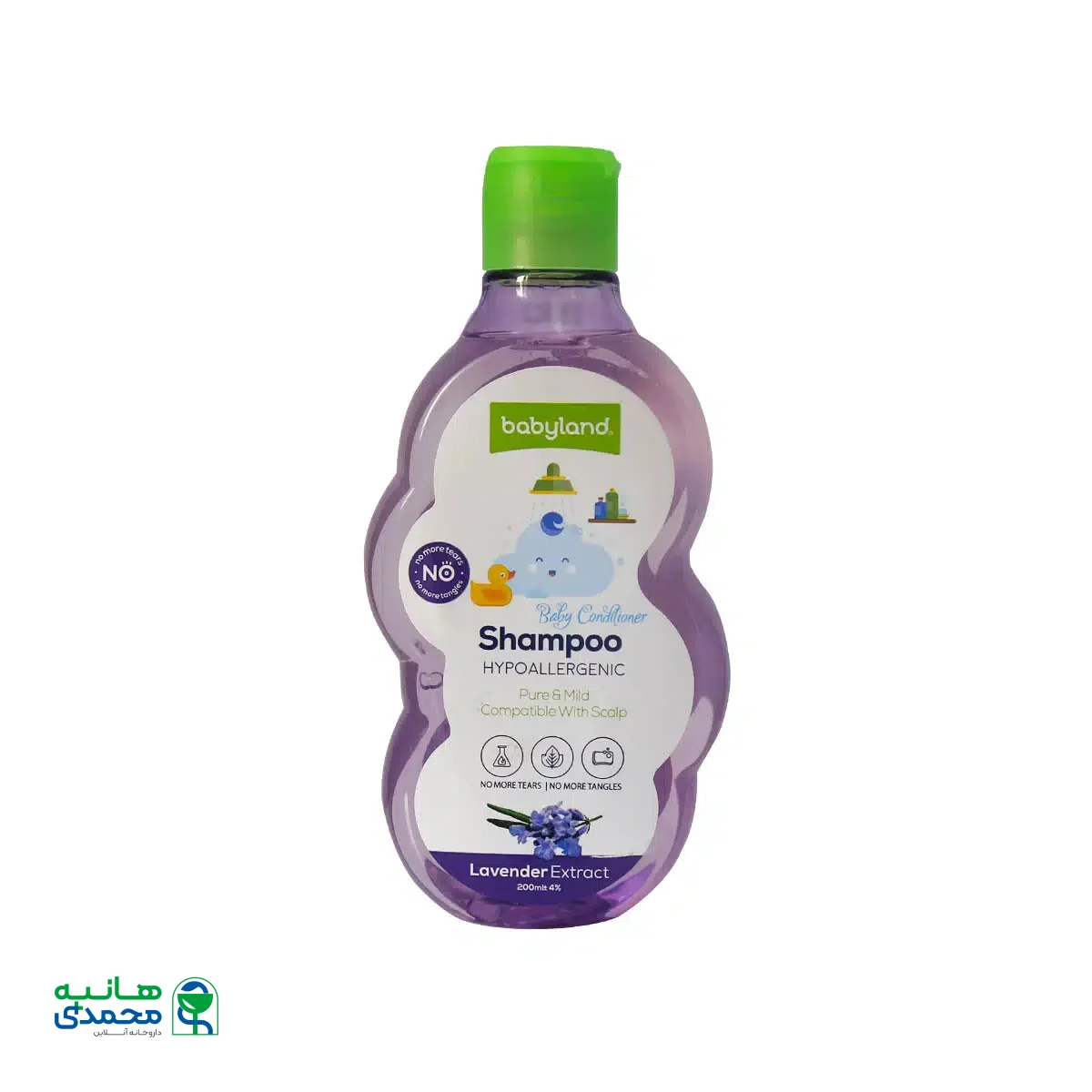 شامپو نرم کننده بچه حاوی عصاره اسطوخودوس بیبی لند 200 میلی لیتر