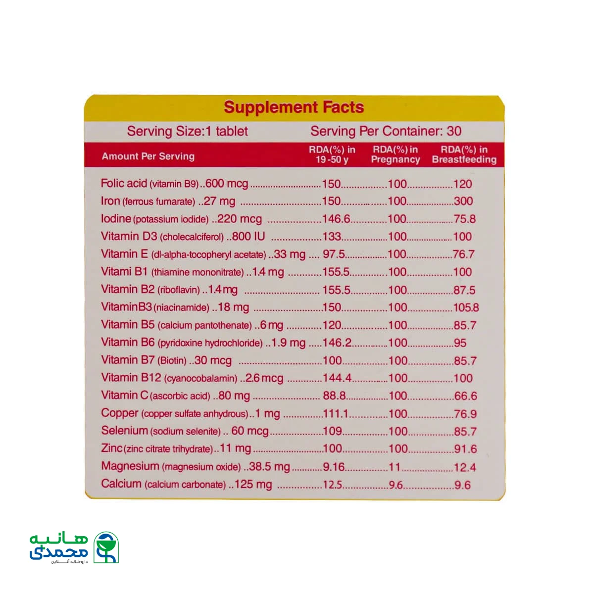 قرص مولتی ویتامین مینرال پریناتال باریویتال