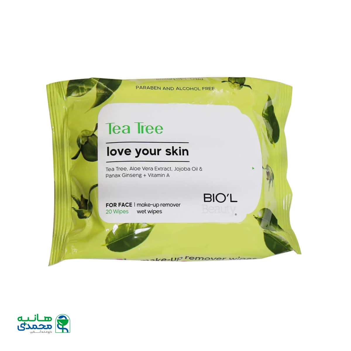 دستمال مرطوب پاک کننده آرایش حاوی عصاره درخت چای بیول