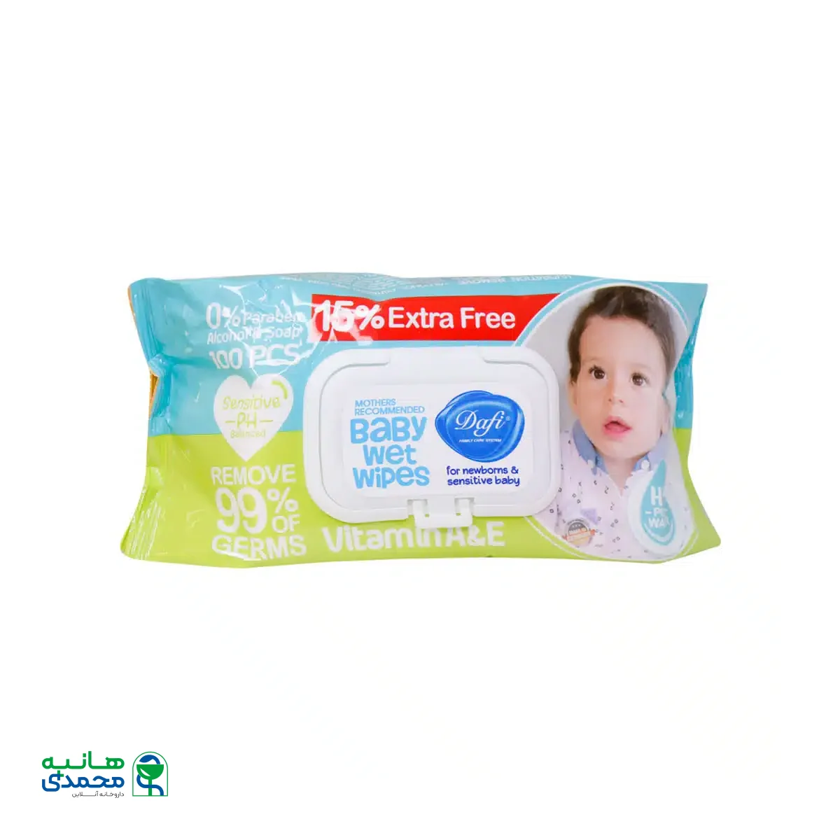 دستمال مرطوب کودک دافی حاوی عصاره کالاندولا 100 عدد