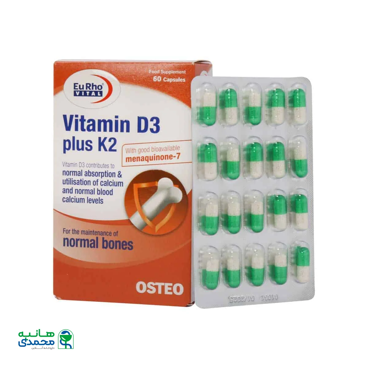 کپسول ویتامین D3 1000 پلاس K2 یوروویتال
