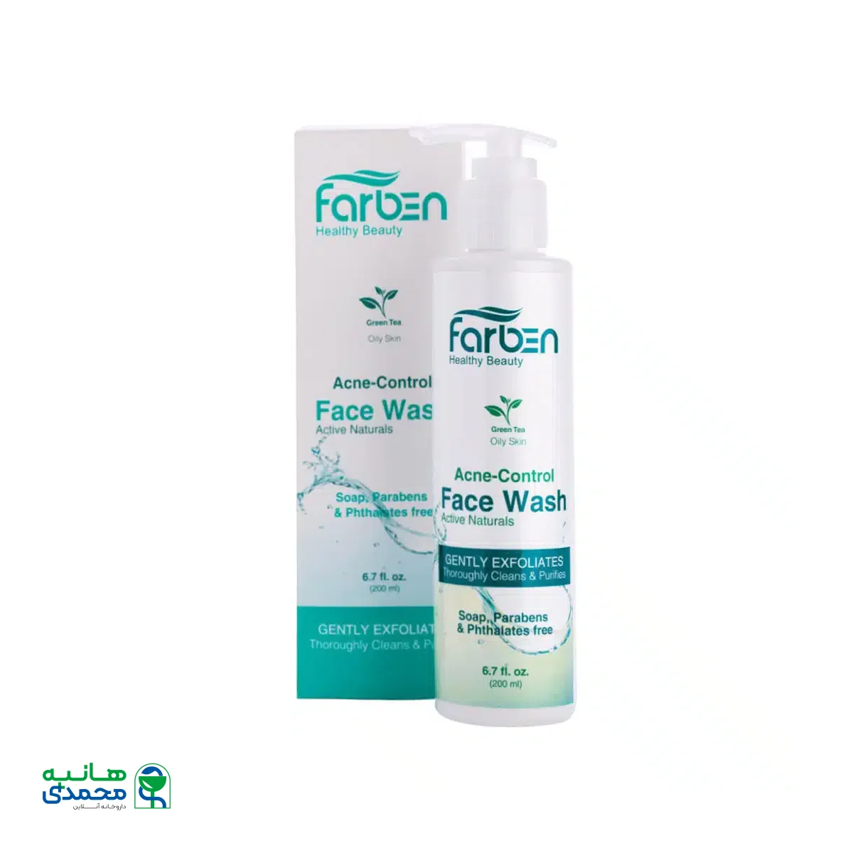 ژل شستشوی صورت حاوی چای سبز فاربن مناسب پوست چرب 200 میلی لیتر