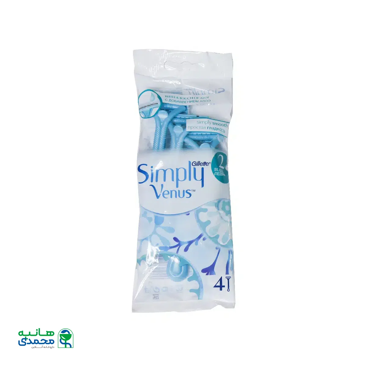 خودتراش دو تیغه ژیلت مدل Simply Venus آبی بسته 4 عددی