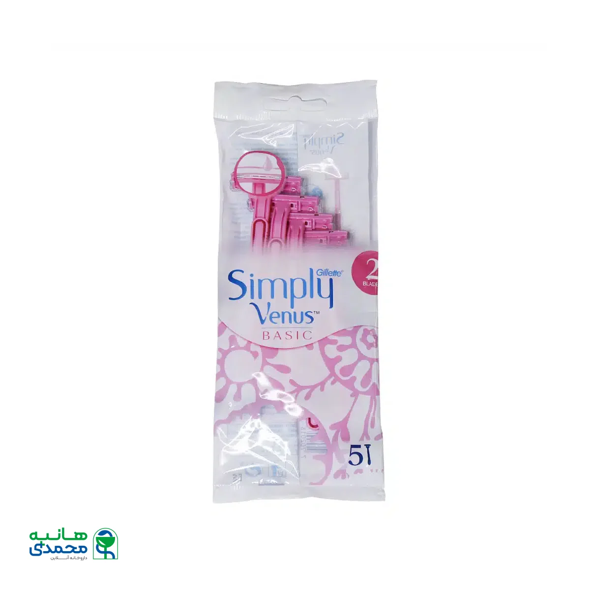 خودتراش دو تیغه ژیلت مدل Simply Venus صورتی بسته 5 عددی