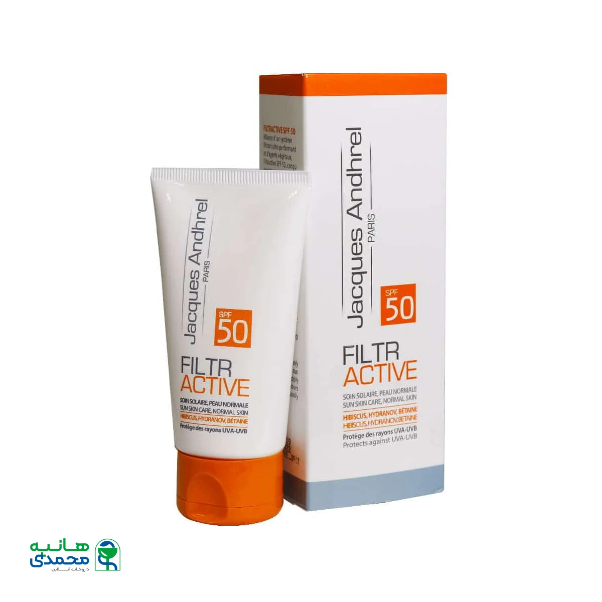 کرم ضد آفتاب بی رنگ SPF50 ژاک آندرل پاریس مدل فیلتر اکتیو مناسب پوست معمولی 50 میلی لیتر