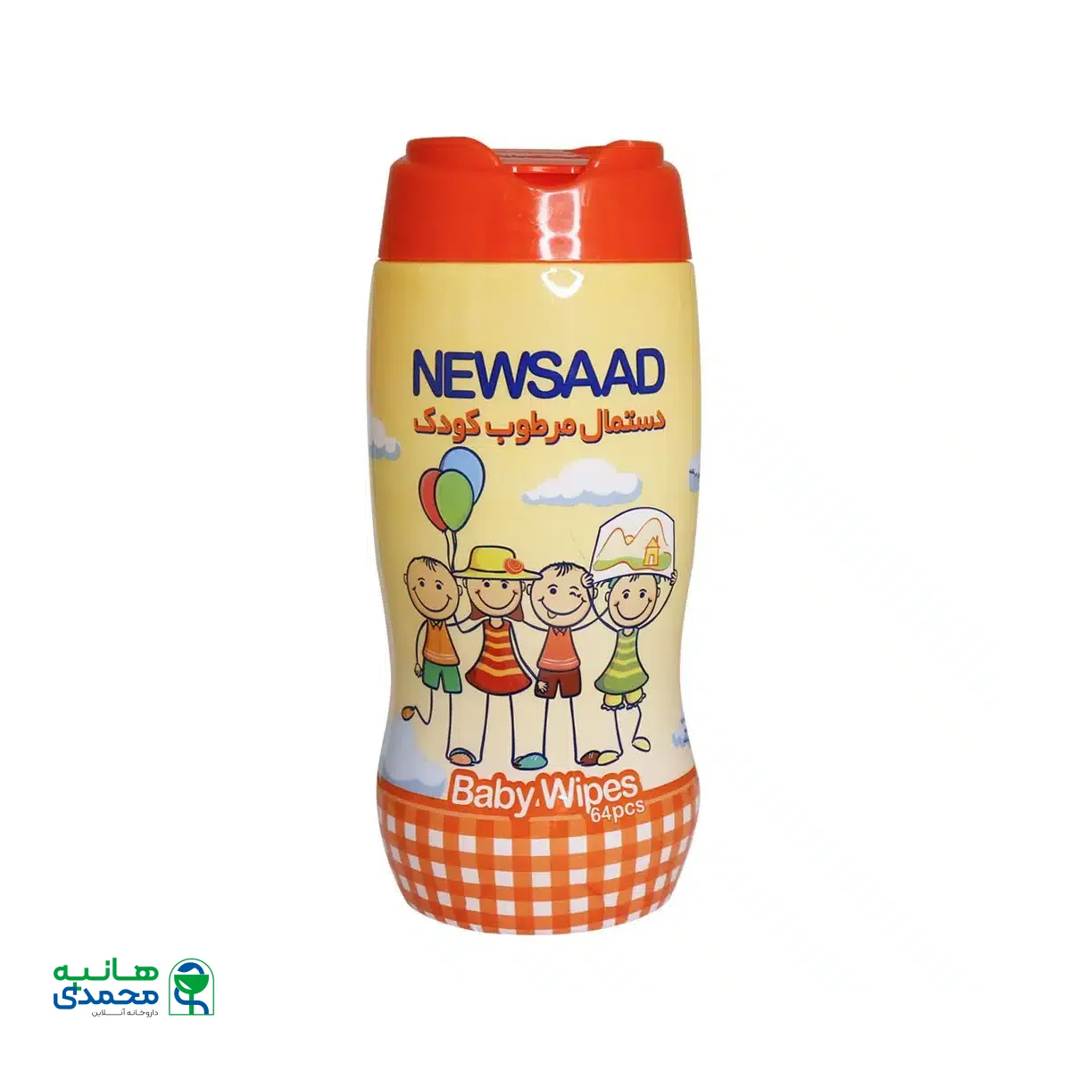 دستمال مرطوب کودک نیوساد مدل استوانه ای 64 عدد
