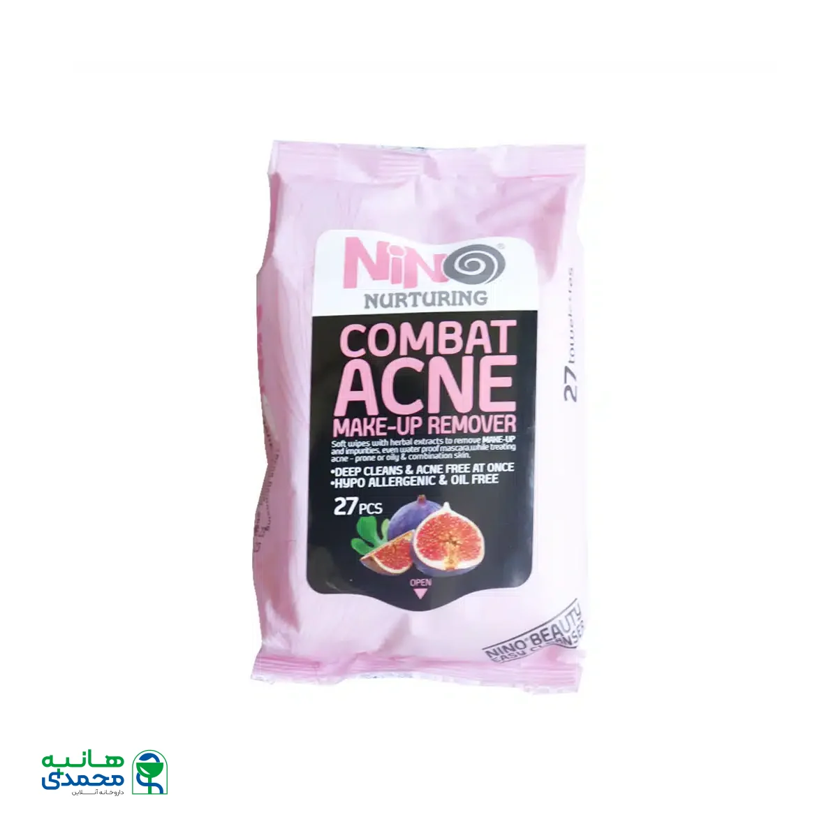 دستمال مرطوب پاک کننده آرایش ضد آکنه نینو 27 عدد