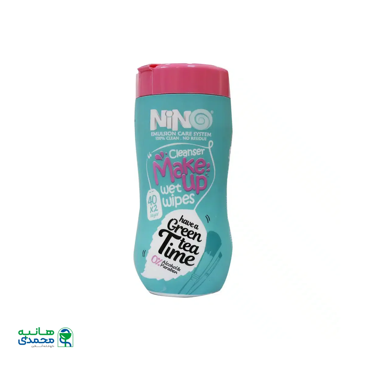 دستمال مرطوب پاک کننده آرایش چای سبز نینو 40 عدد