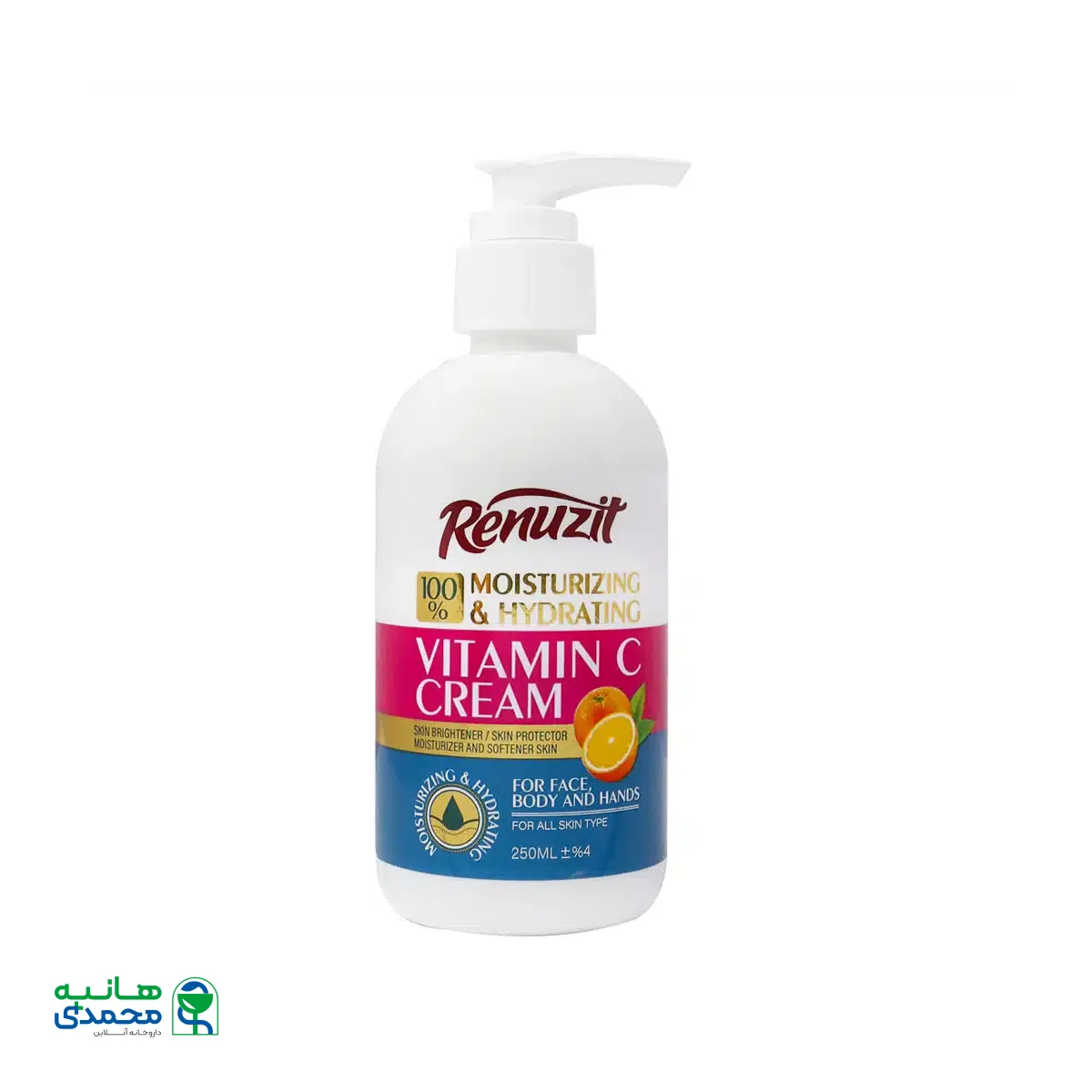 کرم پمپی آبرسان و مرطوب کننده رینوزیت حاوی ویتامین C حجم 250 میلی لیتر