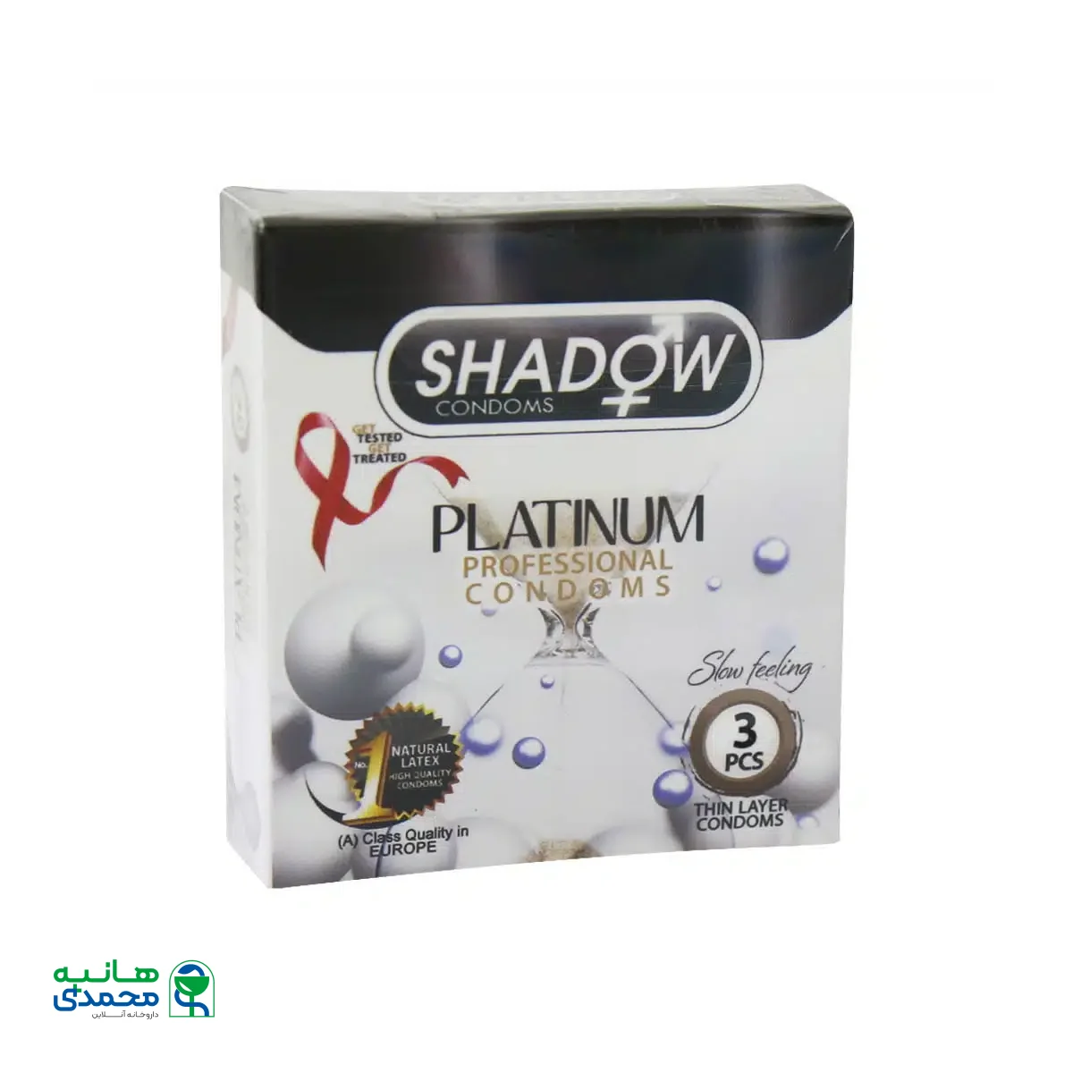 کاندوم تاخیری و خاردار شادو مدل Platinum بسته 3 عددی