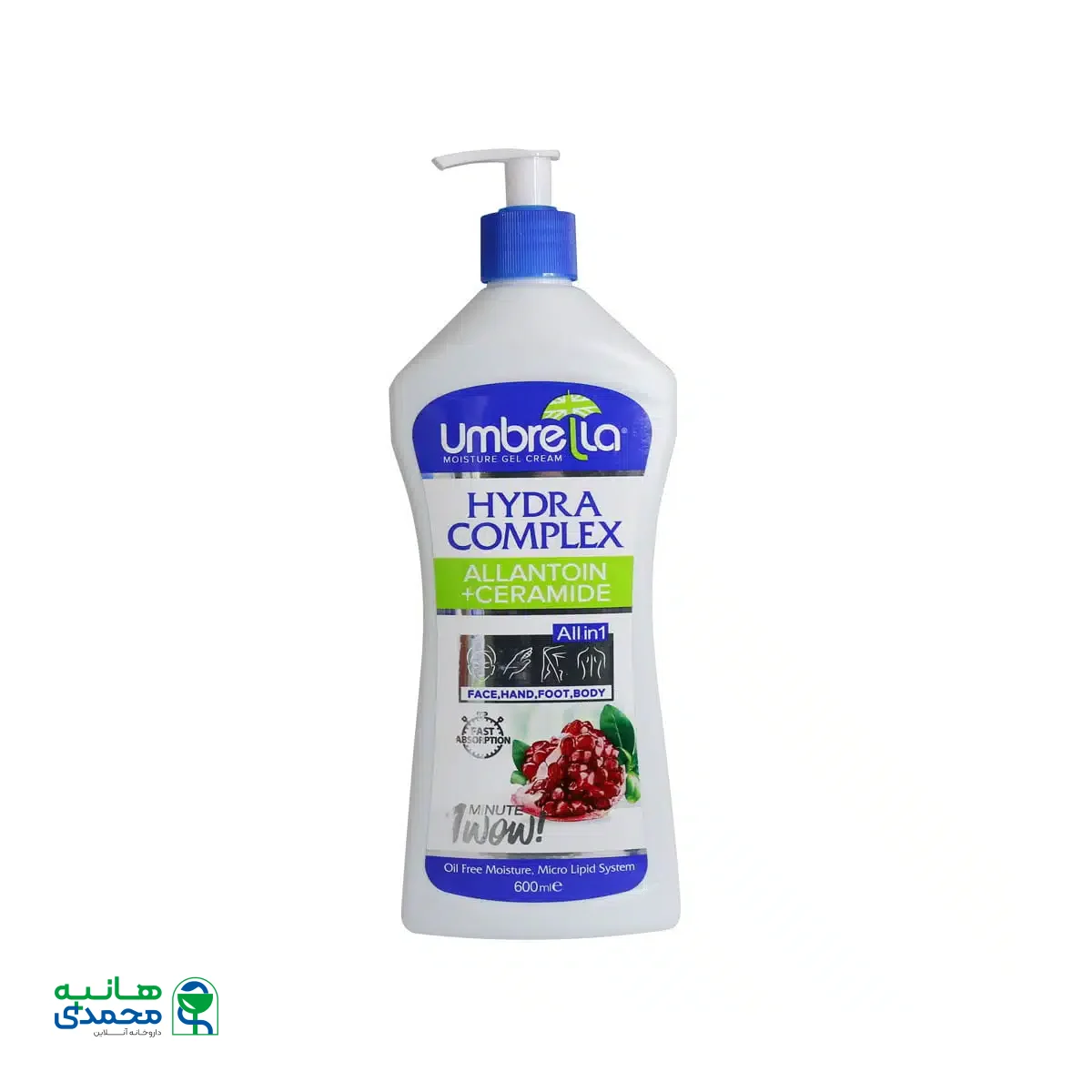 ژل کرم آبرسان پمپی انار آمبرلا 600 میلی لیتر