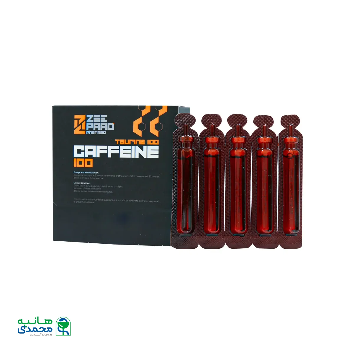 ویال خوراکی کافئین تائورین 100 میلی گرم زی پاد
